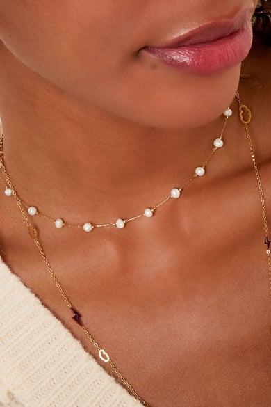 Necklace sweet pearl  Gold Color Stainless Steel h5 Picture4